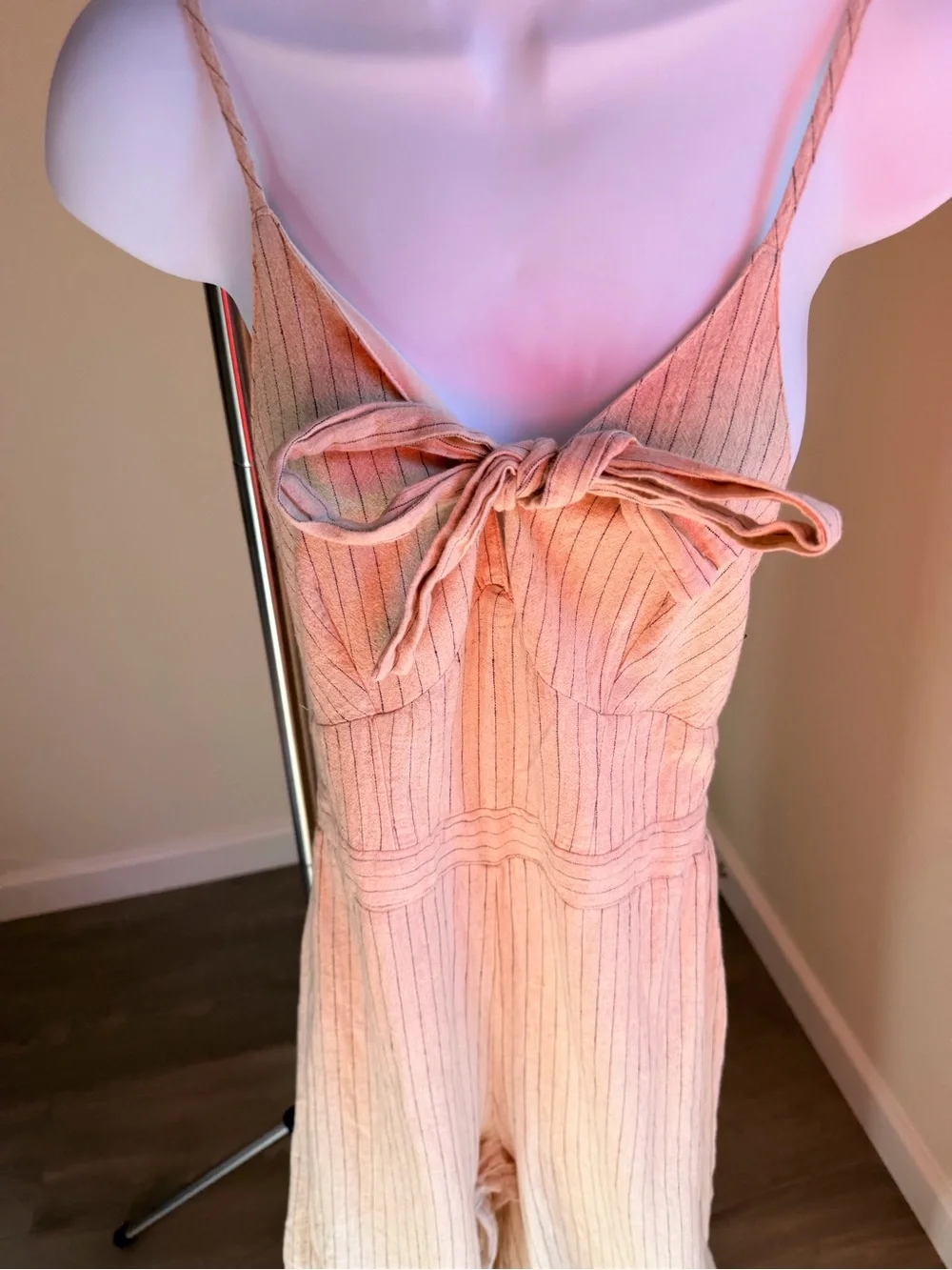 Japna Cream Tie-Front Wide-Leg Jumpsuit S 52% cotton linen. - Picture 6 of 14